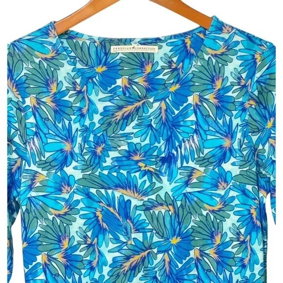 Peruvian Connection Maldives Maxi Dress Pool Blue Floral Pima Cotton EUC Size S - Picture 3 of 10